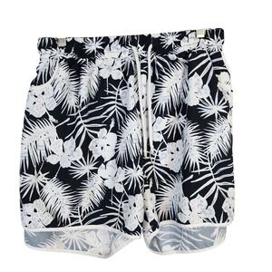 IN VOLAND Size 28W Black Tropical Floral Drawstring Beach Swim Shorts Resortwear